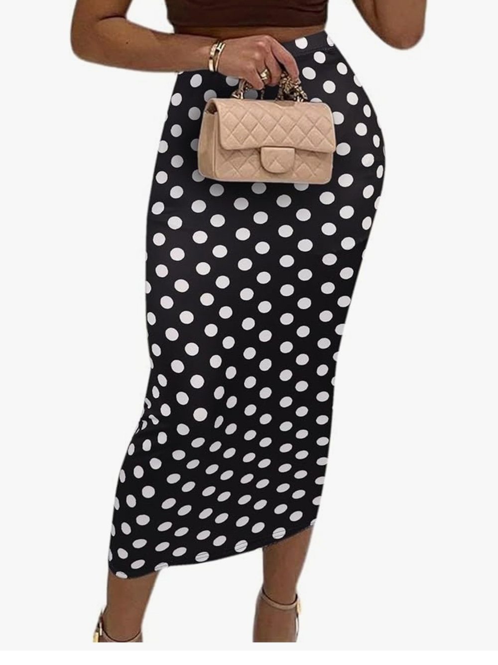 Women’s Black & White Polka Dot Midi Skirt